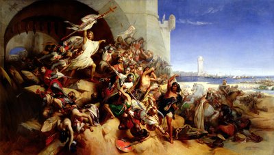 The Defence of Rhodes by Foulques de Villaret and the Knights of St. John of Jerusalem, against Sultan Osman I (1310-19) 1848 by Gustave Wappers